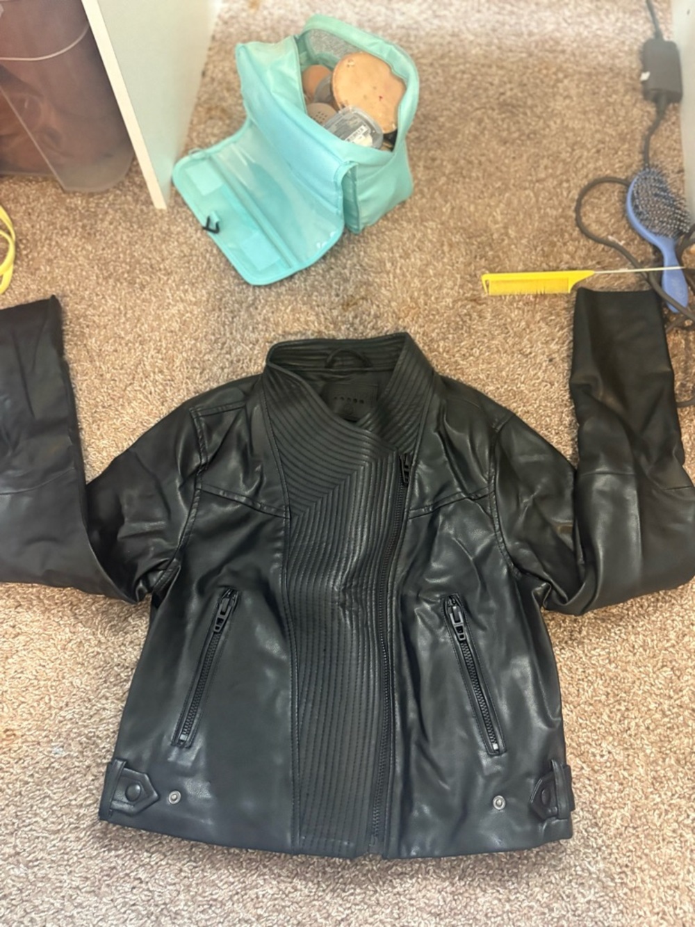 Blank NYC Black Faux Leather Moto Jacket with Ribbed Front